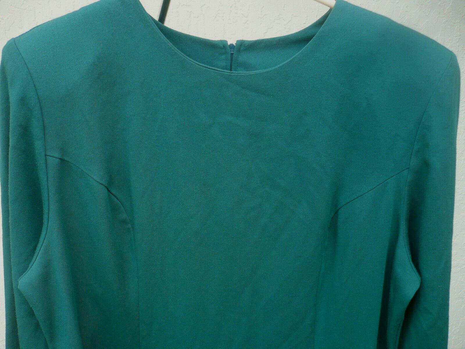 VTG 80 BEDFORD FAIR HUNTER SOLID GREEN SIMPLE HOURGLASS DRESS SECRETARY L MODEST