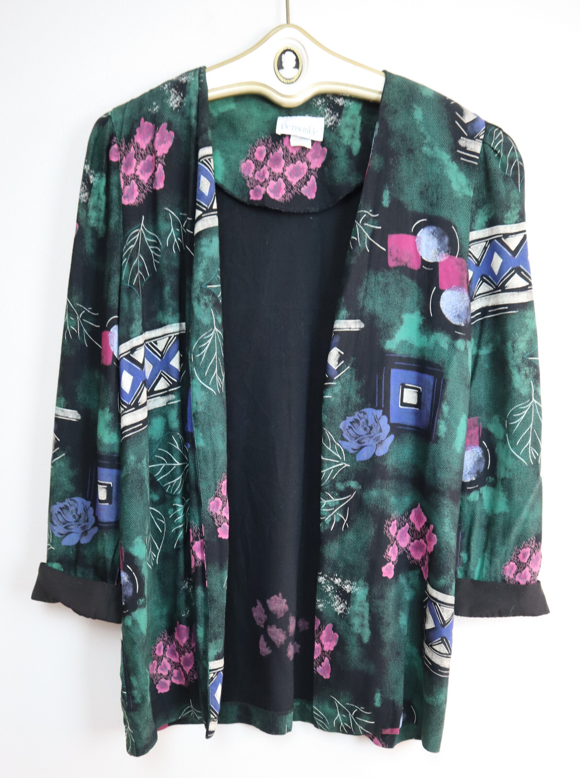VINTAGE 90S WOMEN’S FLORAL PRINT JACKET BLOUSE – PERIWINKLE – SIZE 14