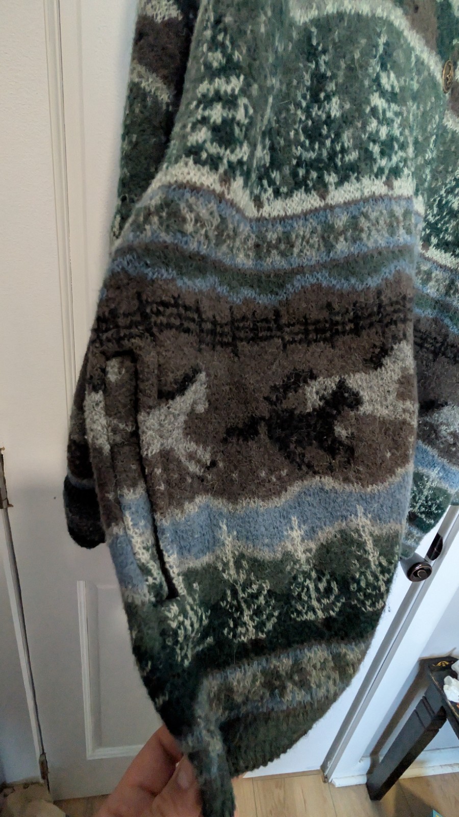Vintage Alps 100% Wool Cardigan Sweater Women’s XL Mountain Scene Horse Cabin