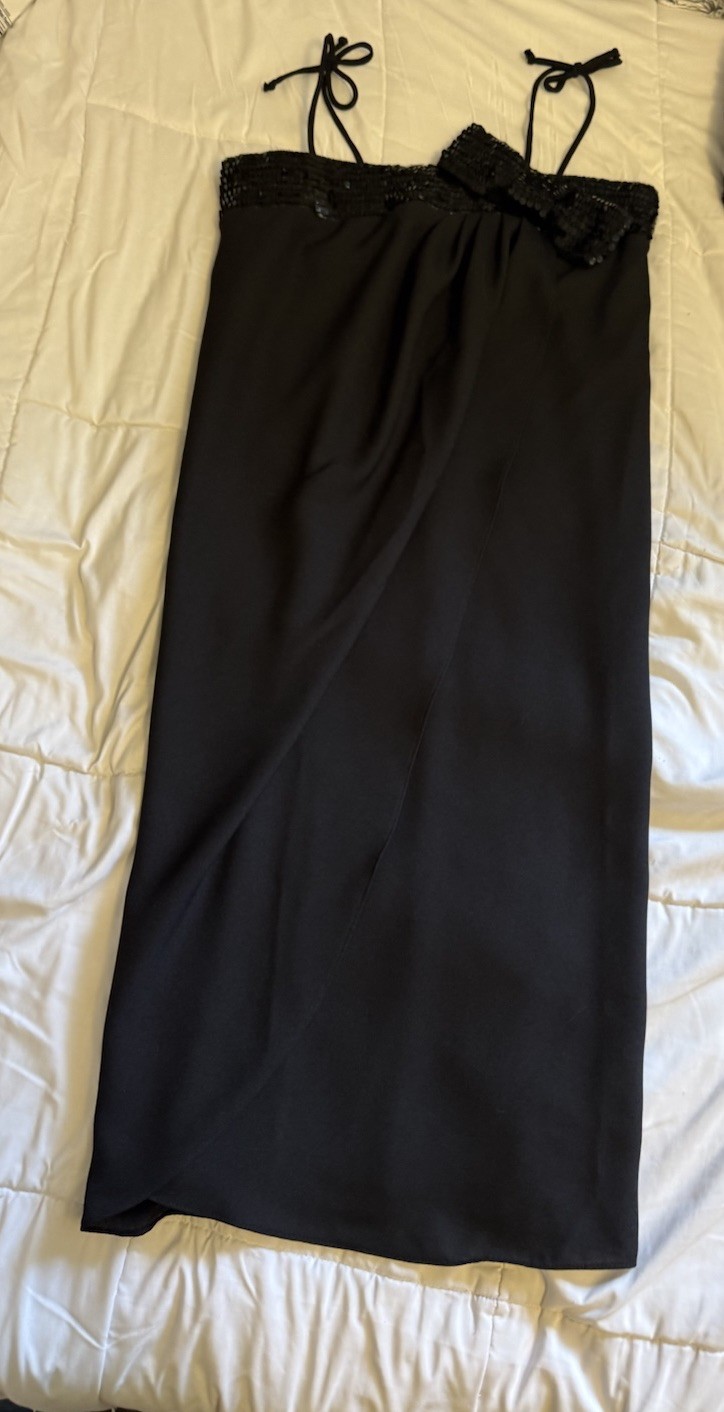 VTG Beginnings Black Sequin Bow Dress Size 7 Party Cocktail Evening Formal