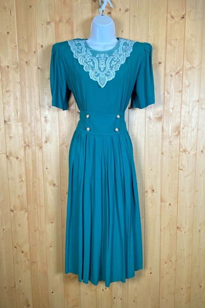 Vintage Lace Bib Collar Modest A-line Dress Tea Party Governess Victorian S/M