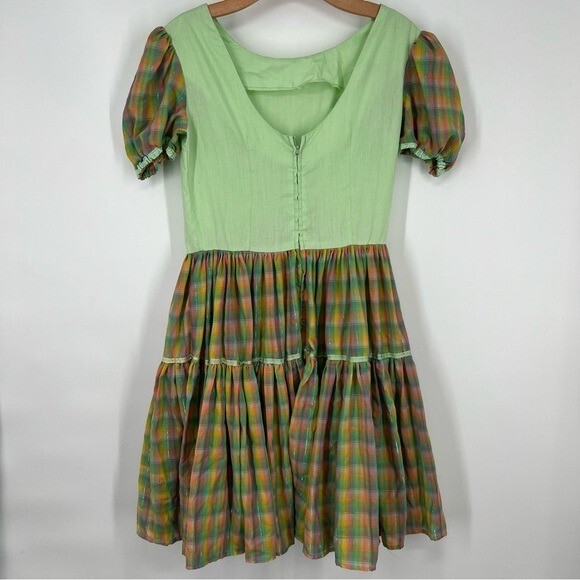 Vintage Nu-U Green and Metallic Plaid Square Dancing Swing Dress