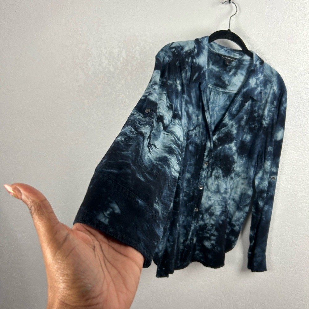 Rock & Republic Blue Tie-Dye Shirt Long Sleeve Button Down Sz L Career Wear