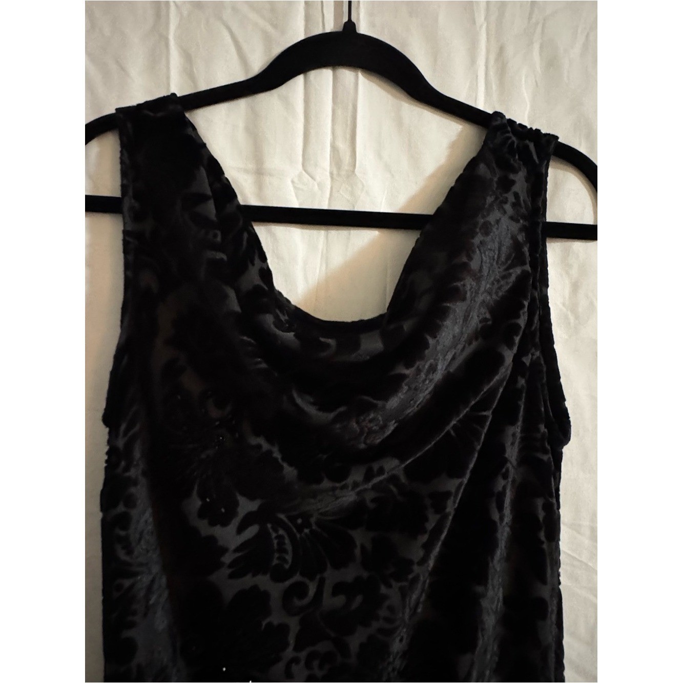 Vintage Black Velvet Midi Dress Sleeveless Cowl Neck Size 10