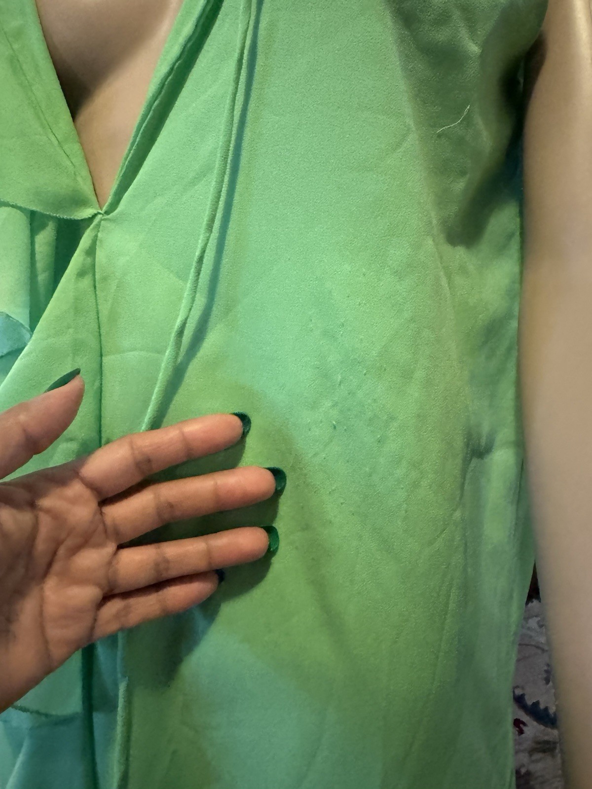 VTG Lala’s ORIGINALS CALIFORNIA Green Nylon Ruffle S Nightgown robe-Coverup
