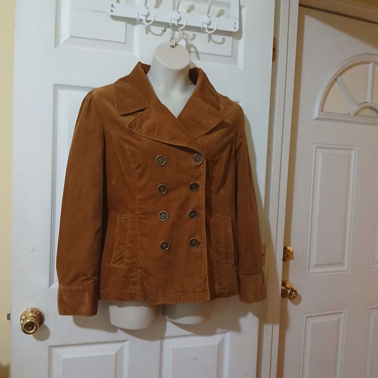 Mossimo Supply Co Corduroy Pea Coat Women L Brown Double Breasted Y2K 90s Retro