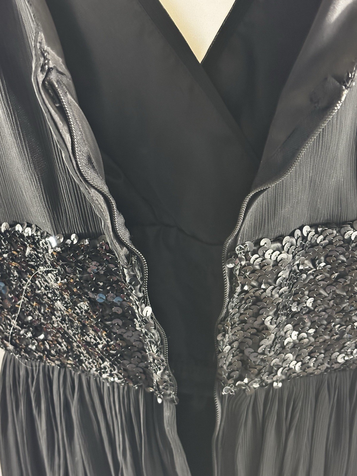 Party Dress Black Sa’Bett of California Chiffon Sequin Cocktail Lined VTG READ