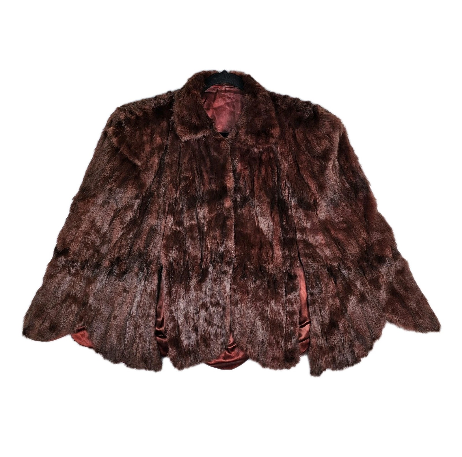 Vtg Genuine Fur Stole Wrap Shawl Cape Satin Lined Cover Burgundy Womens One Size