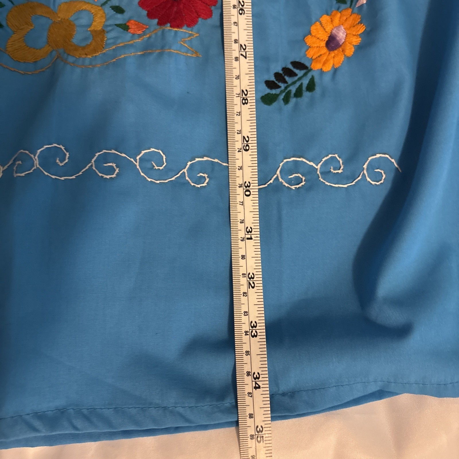 BEAUTIFUL MEXICAN OAXACAN BLUE Multi Colored EMBROIDERED VINTAGE DRESS -S/M