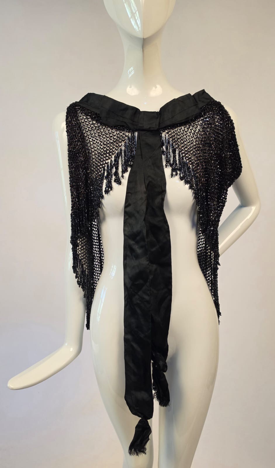 UNUSUAL GOTHIC VICTORIAN BLACK JET BEAD VEST STYLE TOP W BUSTLE TAIL