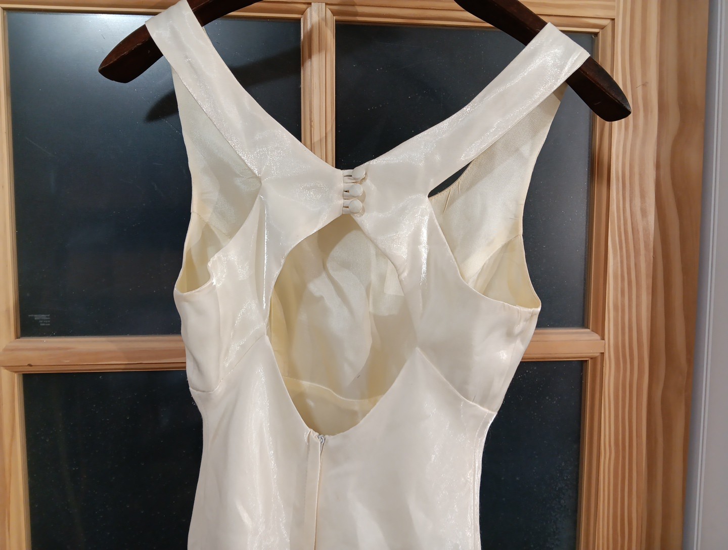 Vintage LA GLO Mini SLIP DRESS White Shimmer Key Hole Back Fit Flare Lined Sz 5