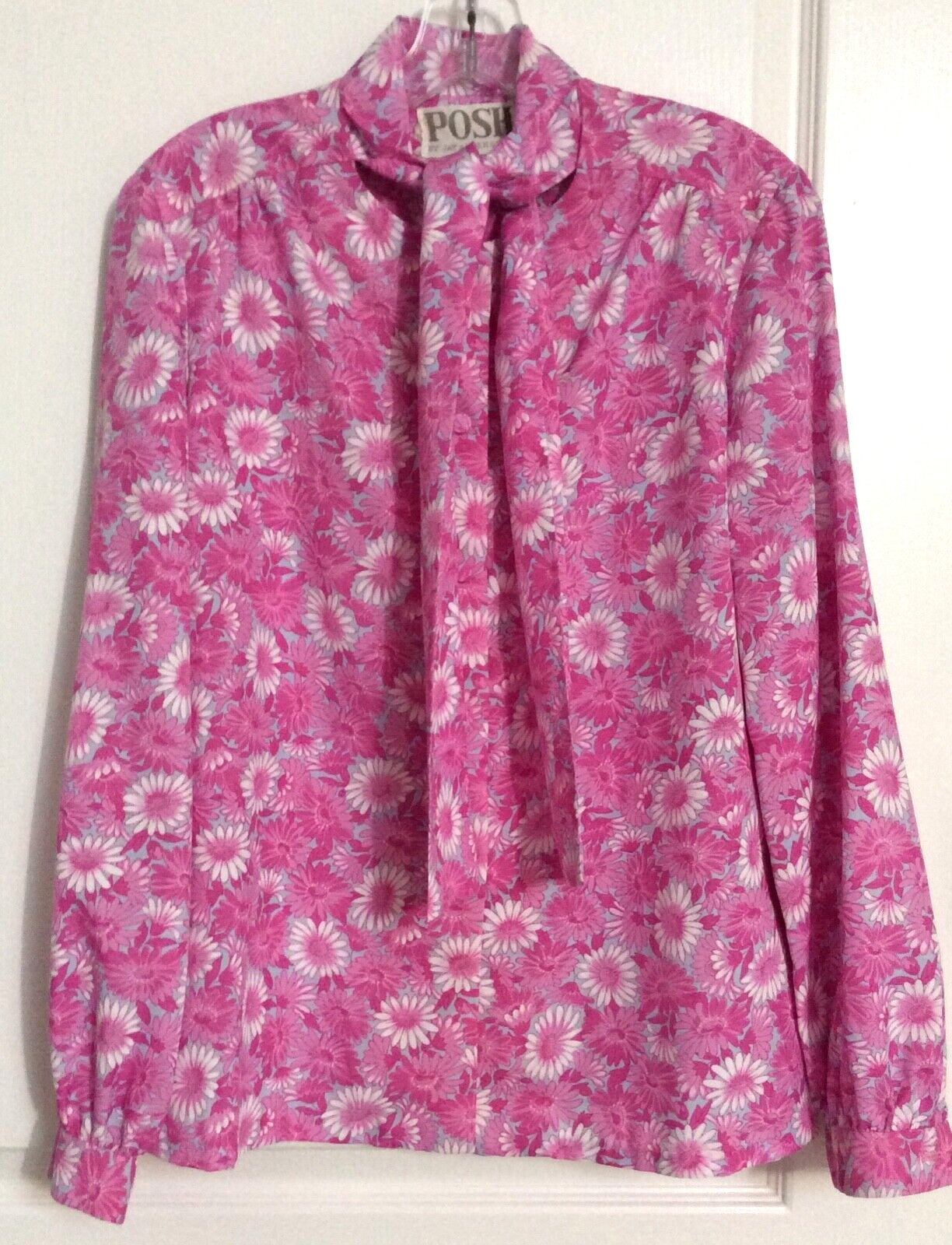 Vintage Posh Jay Anderson Pink Floral Long Sleeve Button Up Secretary Blouse M