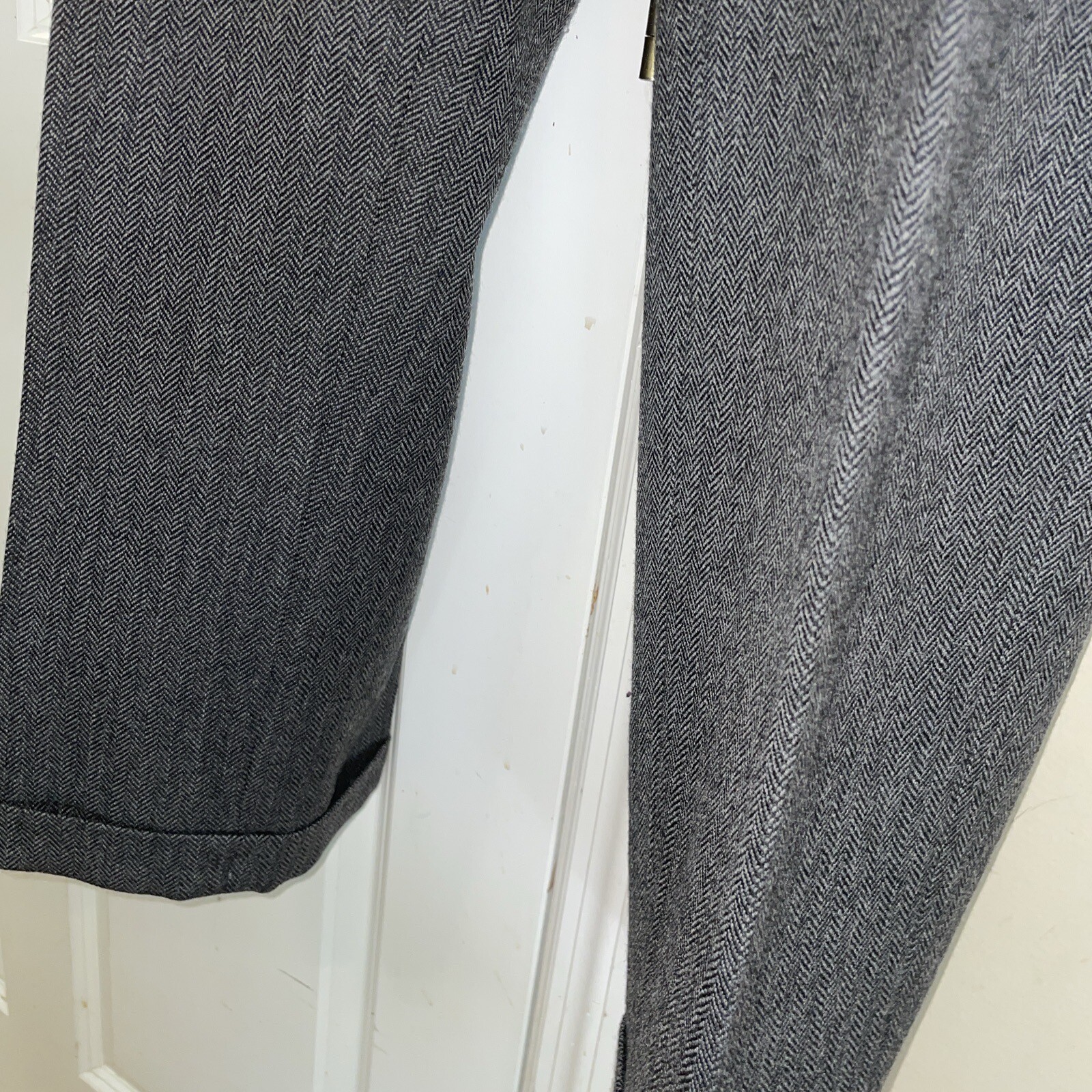 Vtg 1980’s David N. Sz 12 Herringbone 100% Wool Trousers High Waist Vintage