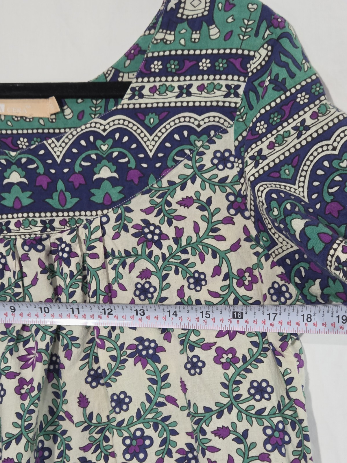 La Cera Shift Dress Womens Small Purple Teal Elephant Floral Cotton Boho Pockets