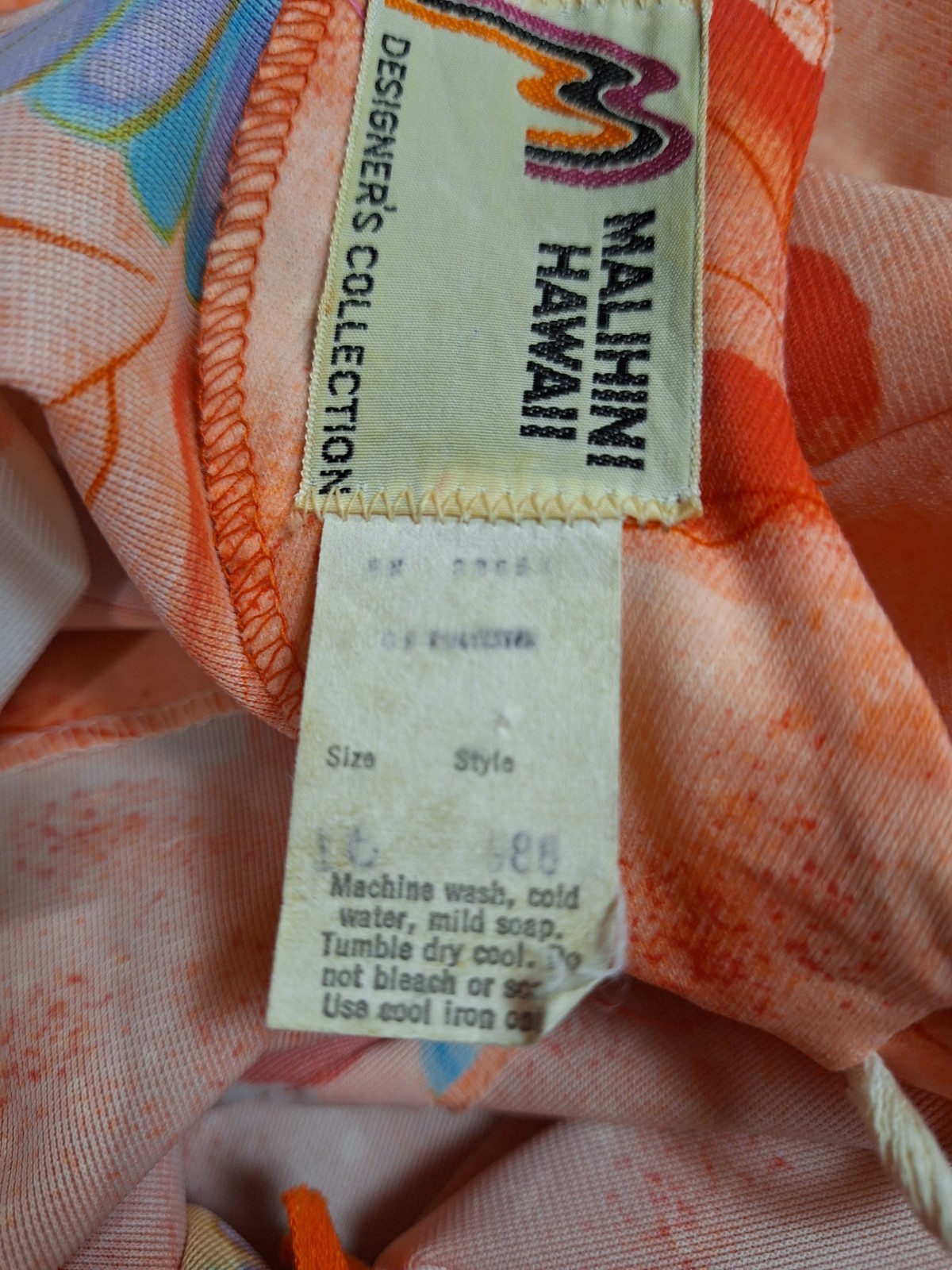 True VTG 1970s MALIHINI HAWAII Mid-century Mod Polyester Maxi Dress Muu Muu L