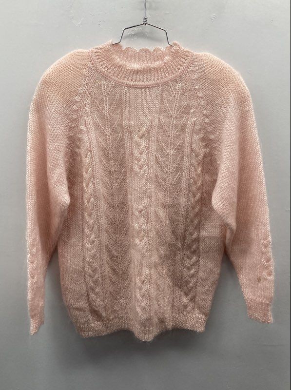 Michelle Stuart Women’s Vintage 90s Pink Mohair Wool Cable Knit Sweater Sz M
