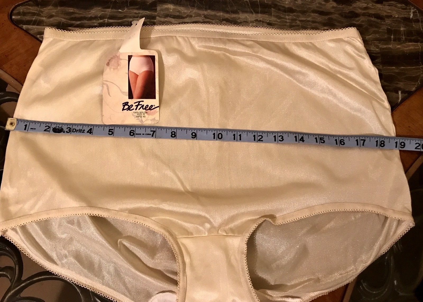 Vintage PANTIES Nylon Beige Granny Brief BE FREE 1980s Sissy 40″ Hips, Sz 8