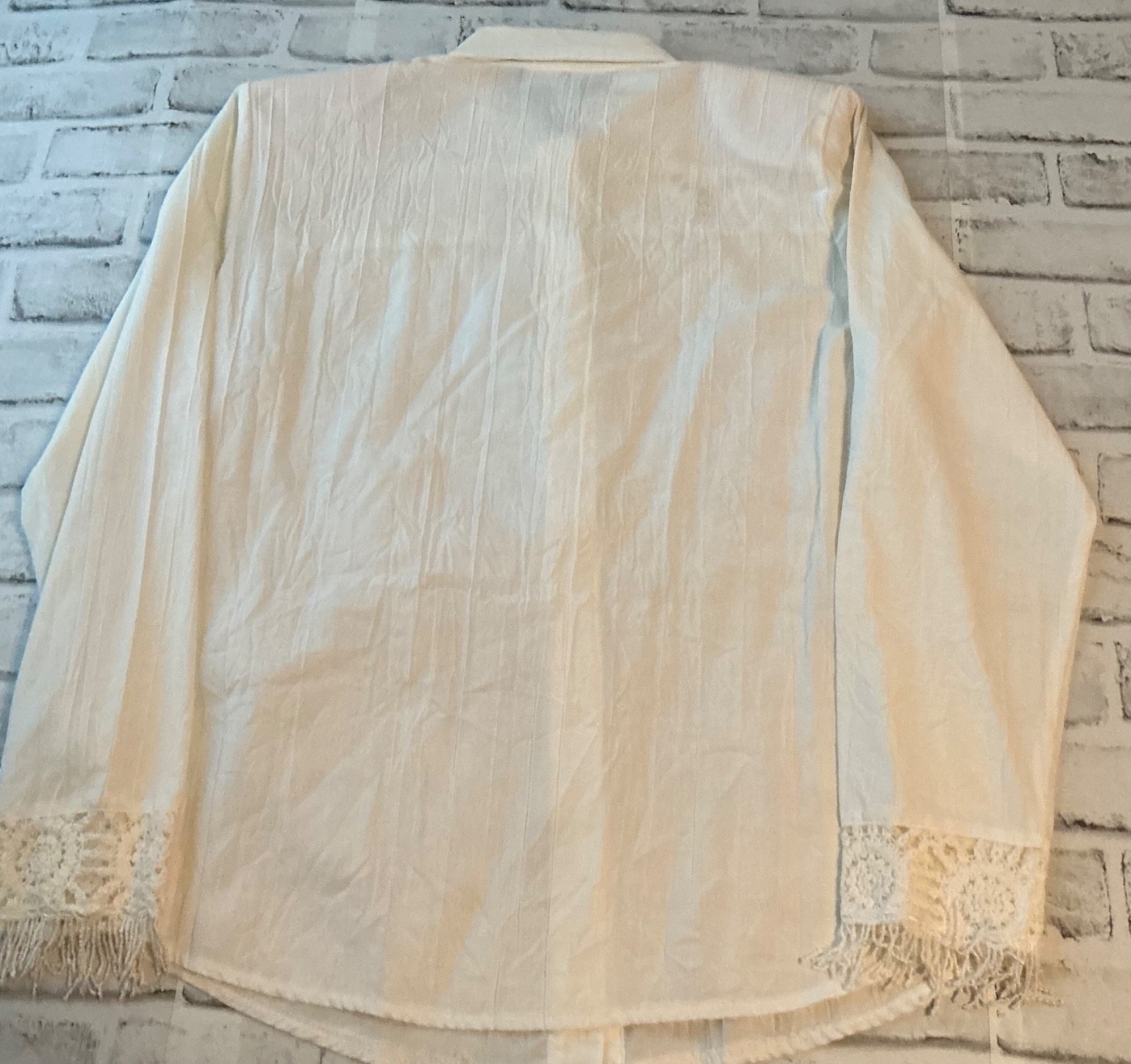 Lilia Smitty White Long Sleeve Medium Western Lace Metallic Bib Shirt 80’s VTG