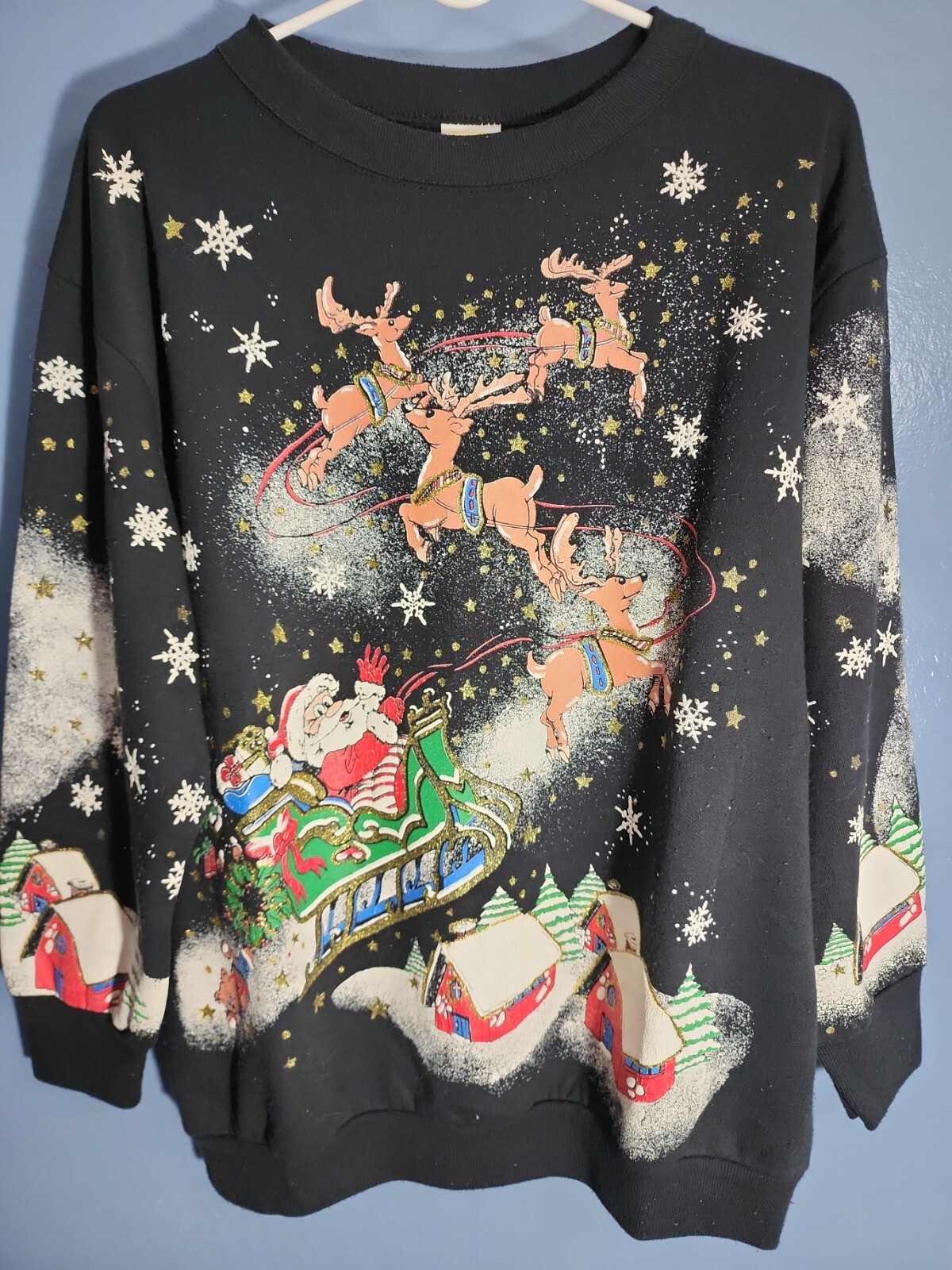 Vintage 80’s Holiday Time Ladies Size M Santa And Reindeer Long Sleeved…