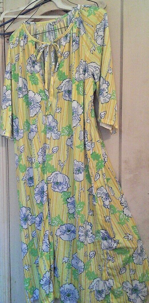 Vintage KEY WEST Hand Print Fabric Smock Floral Dress, size MISSING