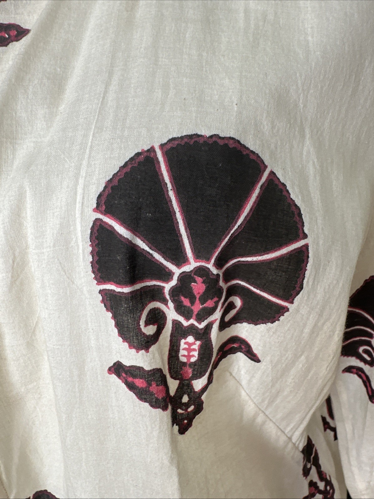 Muriel Brandolini VTG Graphic Print Long Cotton Tied Kaftan For Beach/Lounging S