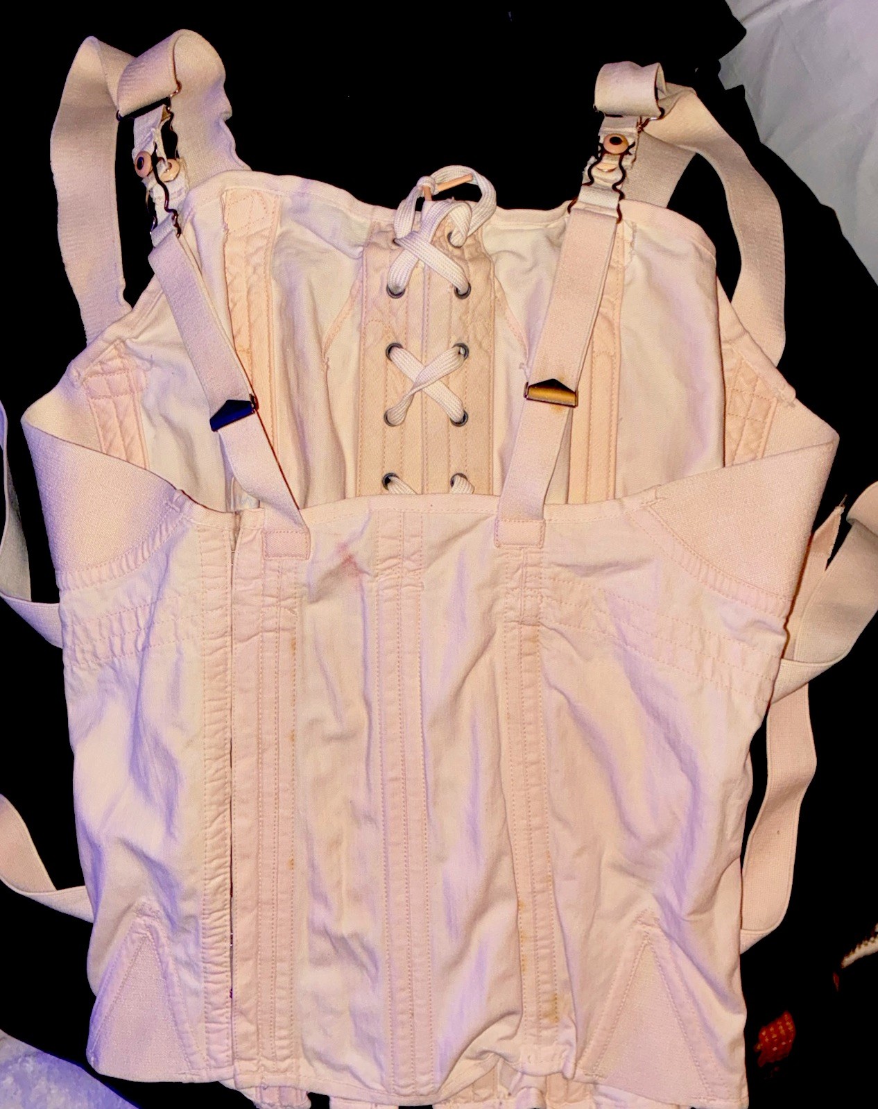 Antique Vintage Fan Lacing 1930’s CAMP Girdle Corset, Pink Peach