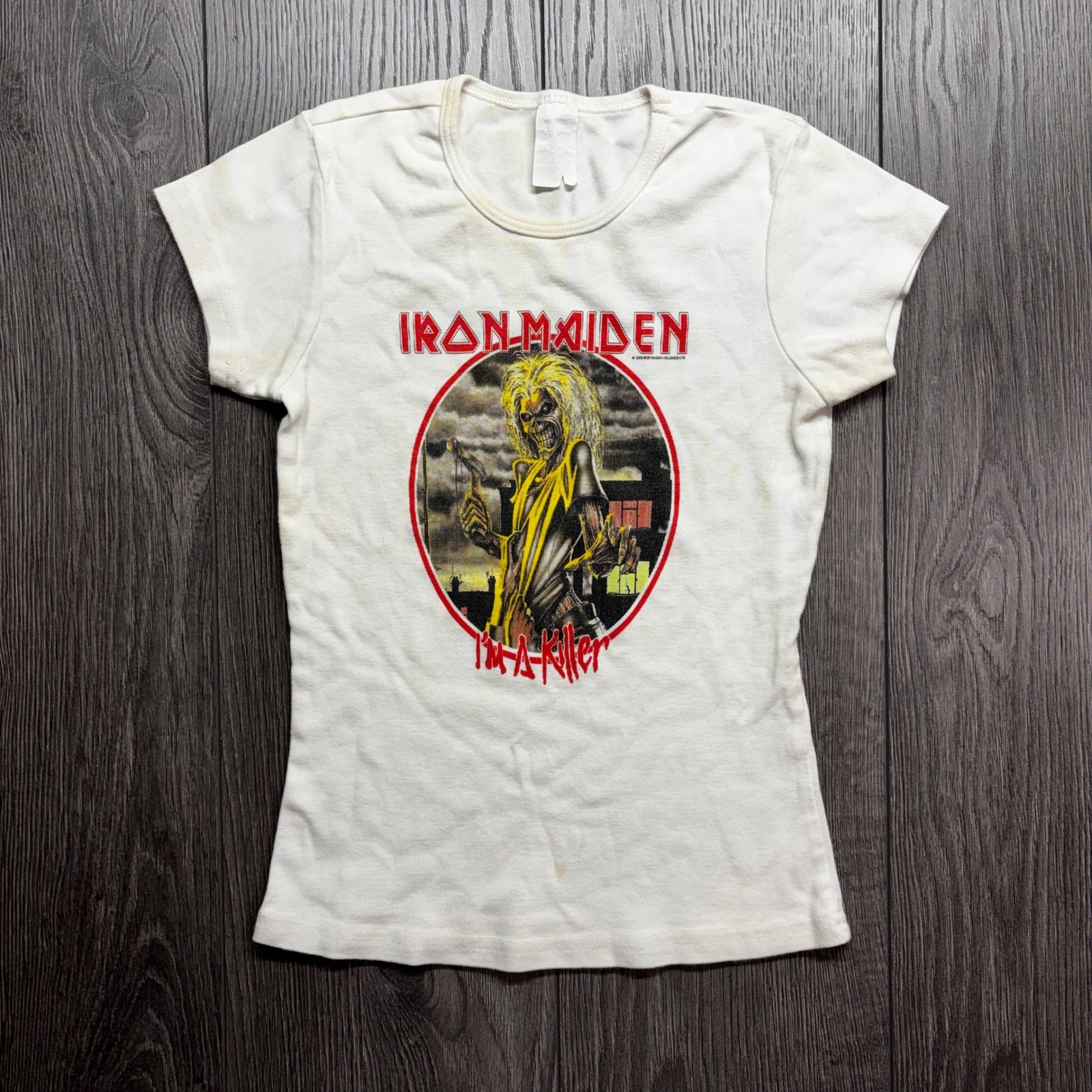 Vintage 2003 Iron Maiden Im A Killer Graphic T-Shirt White Women Small Slim Fit