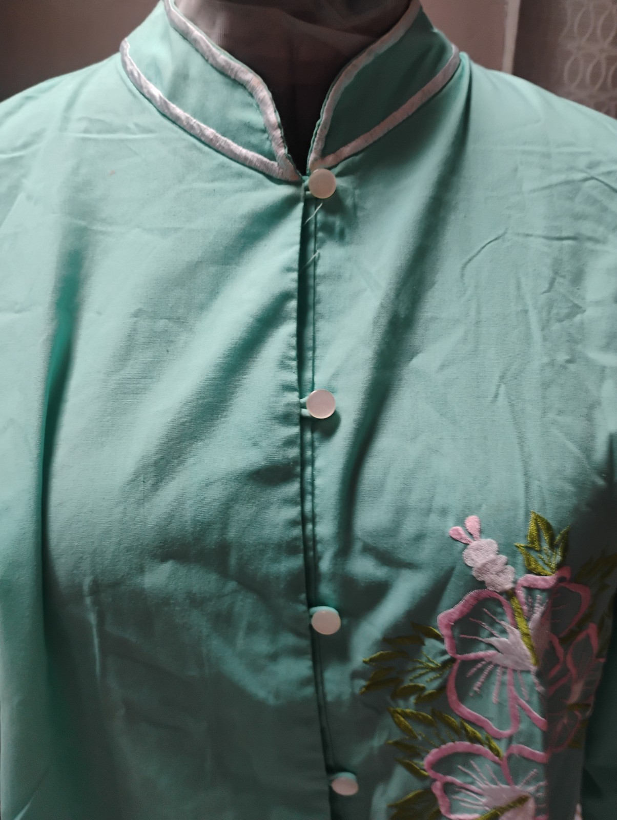 Vintage Caro of Honolulu Womens Embroidered Floral Jacket Aqua Top Size 20