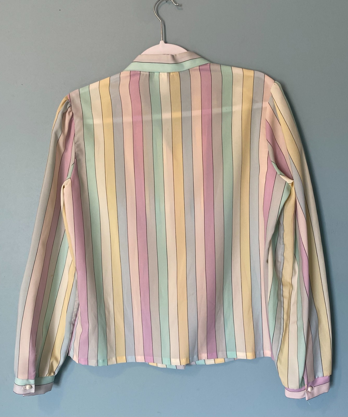 Vintage Rhapsody 70s 80s Pastel Candy Stripe Pearl Button Retro Blouse 38
