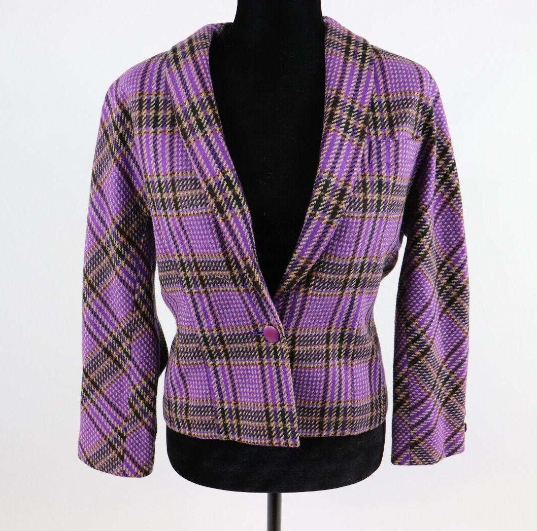 80s Apropos Inc – Sandra Roth Ciaosport – Purple and Black Plaid Blazer Coat