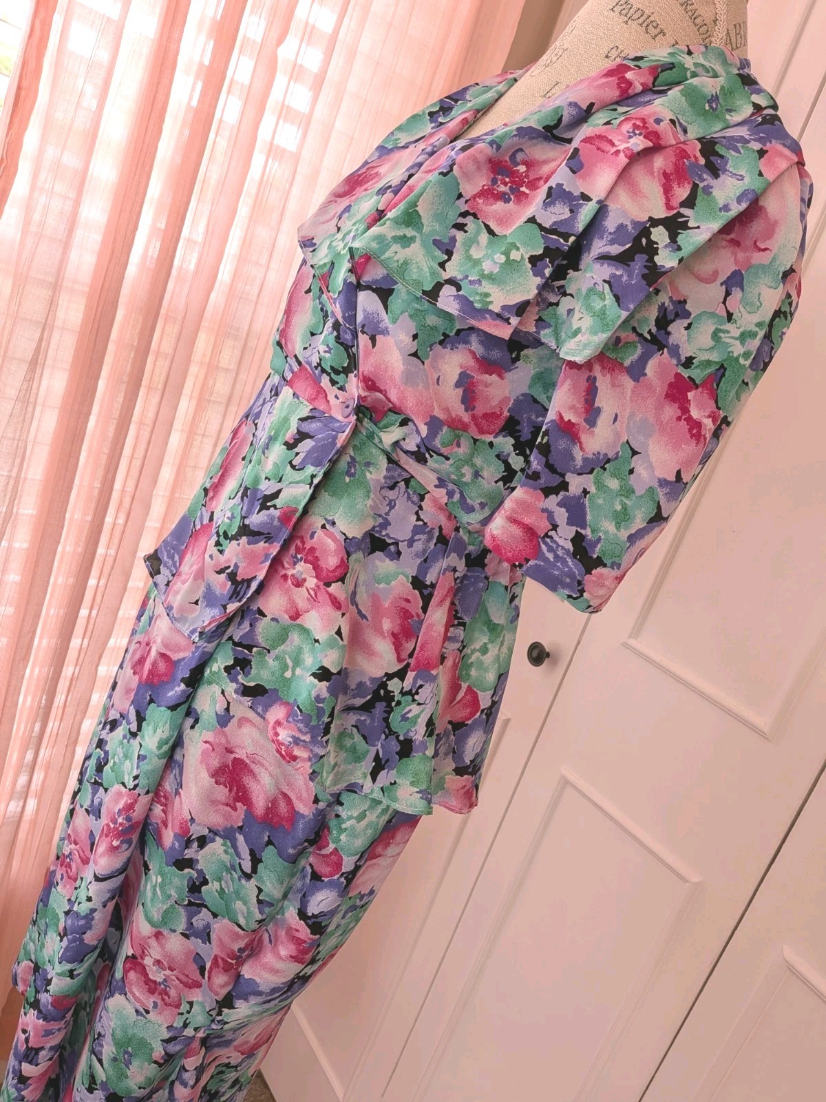 1940s Style Flowered 80s Dress