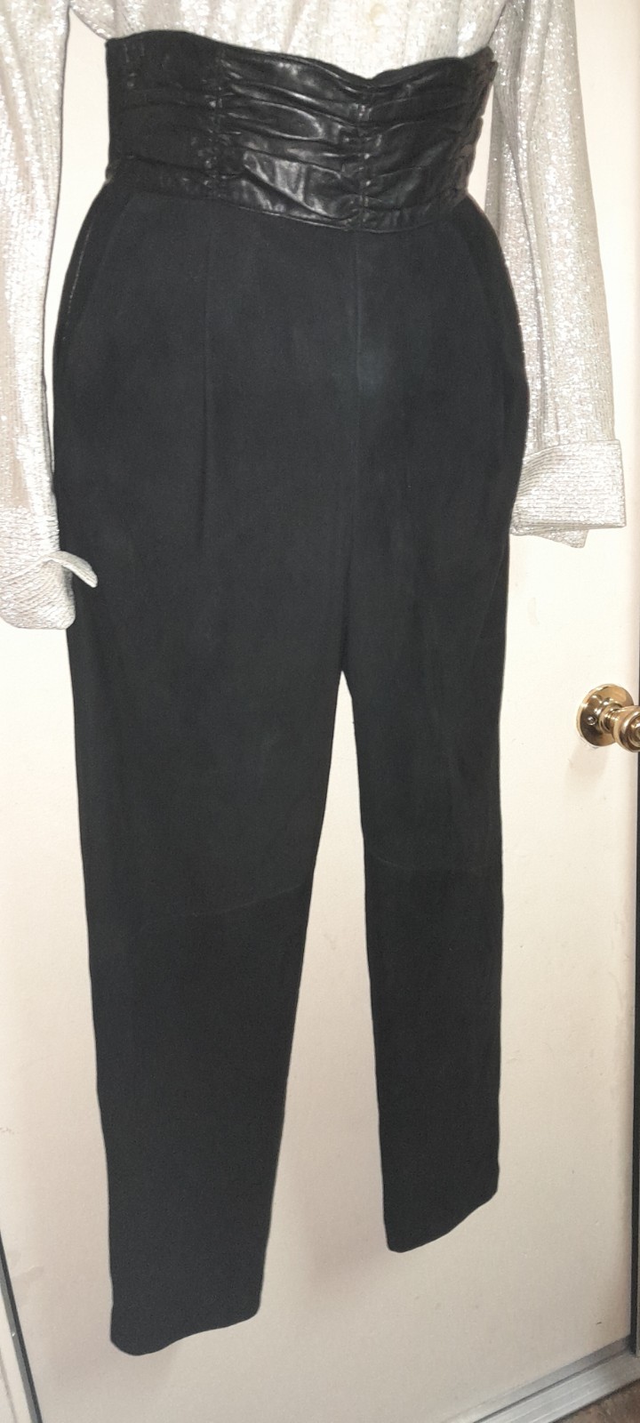 Vtg 80s 90s Does 40s 50s Black Suede I.magnin VAKKO Leather High Waist Pants 26