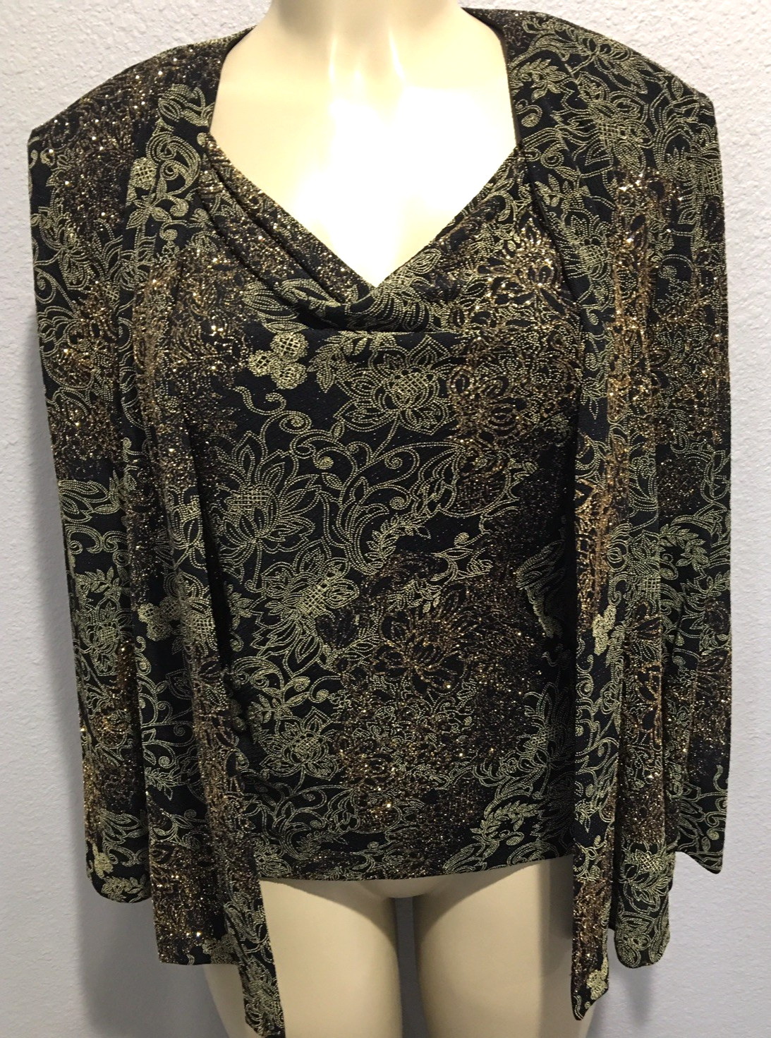Vtg Gold Metallic ALEX Cowl Tunic Top Cape Jacket XL