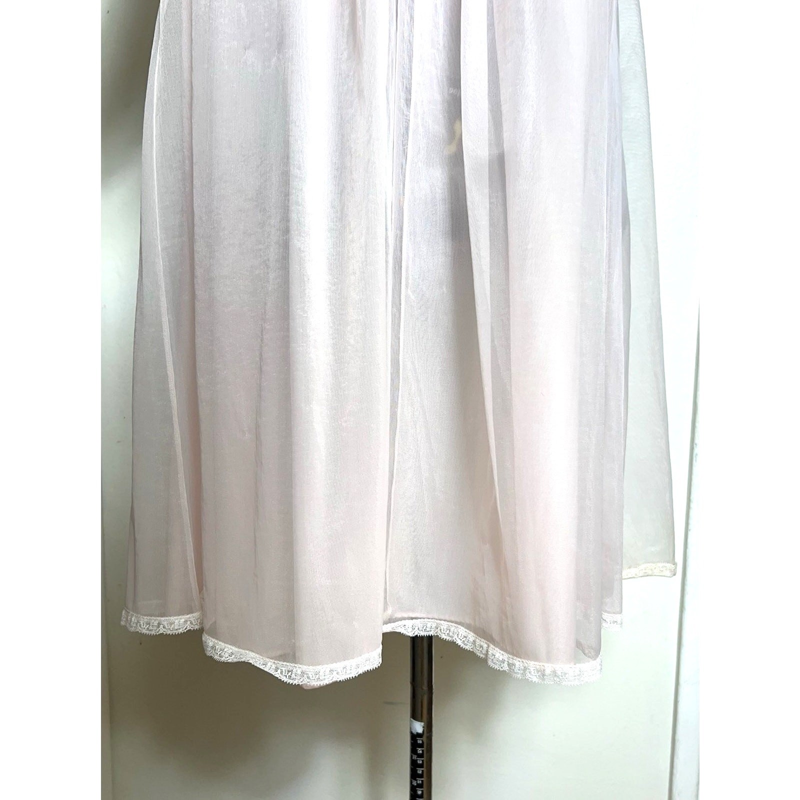 Vintage 1950s Vanity Fair Pink Chiffon Peignoir Robe Lace Sheer Babydoll XS