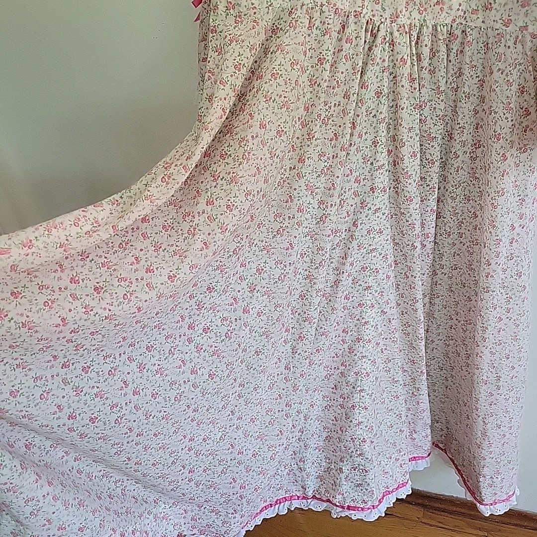 Vintage Handmade Prairie Dress Large Pink Ditsy Floral Cottage Country Western