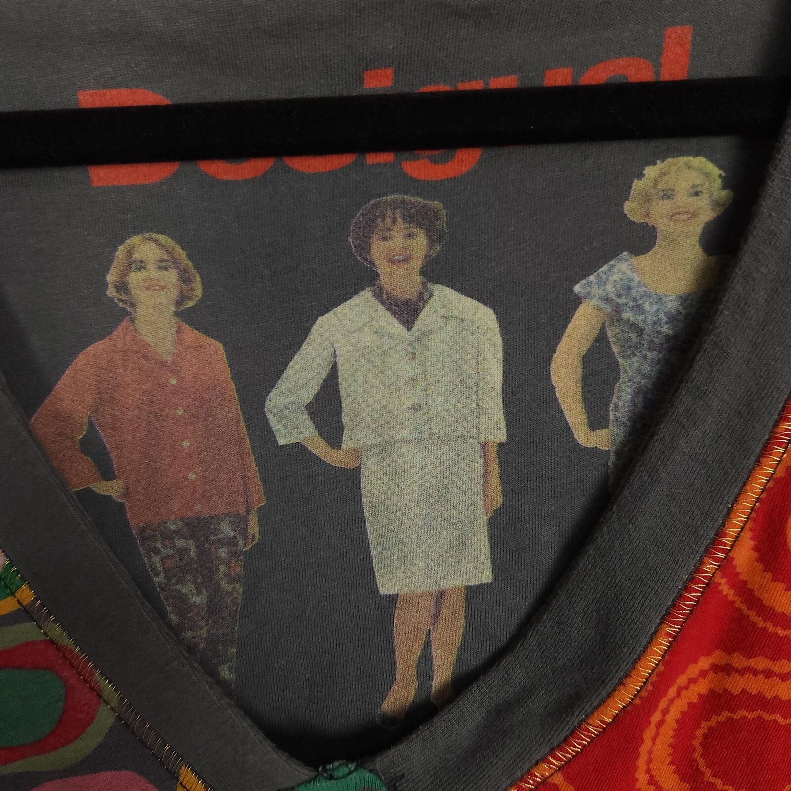 Vintage Desigual Dress Ladies L Retro Rainbow Midi Graphic Applique Embroidered