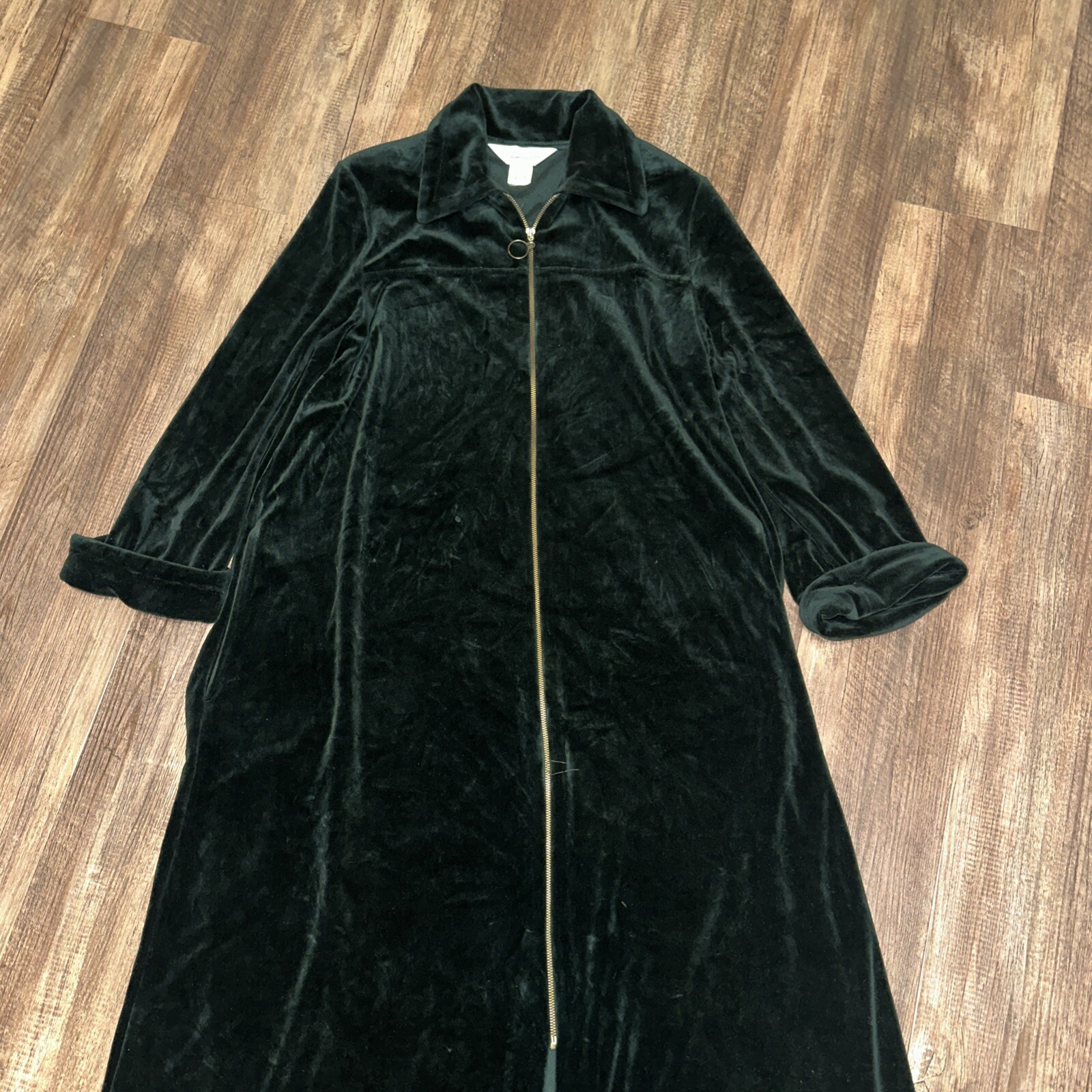 Vintage Diamond Tea Green Velvet Tapestry Duster Robe Long Zippered Size M