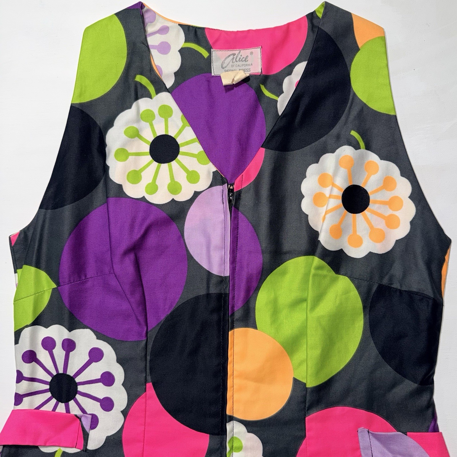 Vtg 1960s Alice of California Mod Shift Dress Psychedelic Flower Power Polka Dot