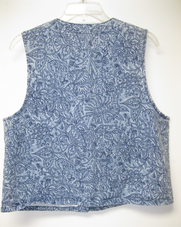 Vintage 1980s Stampede Blue Floral Cotton Denim Button Down Vest Women’s M USA