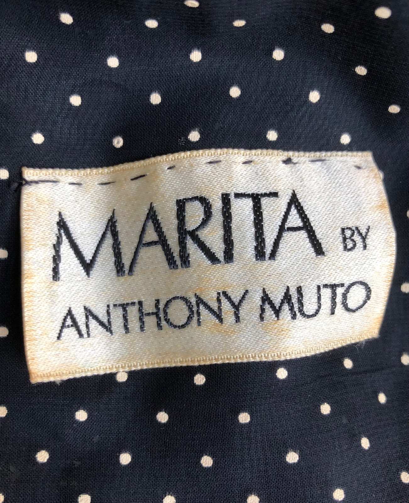 VTG 70s MARITA ANTHONY MUTO BLACK WHITE POLKA DOT RUFFLE COLLAR DRESS CHIFFON