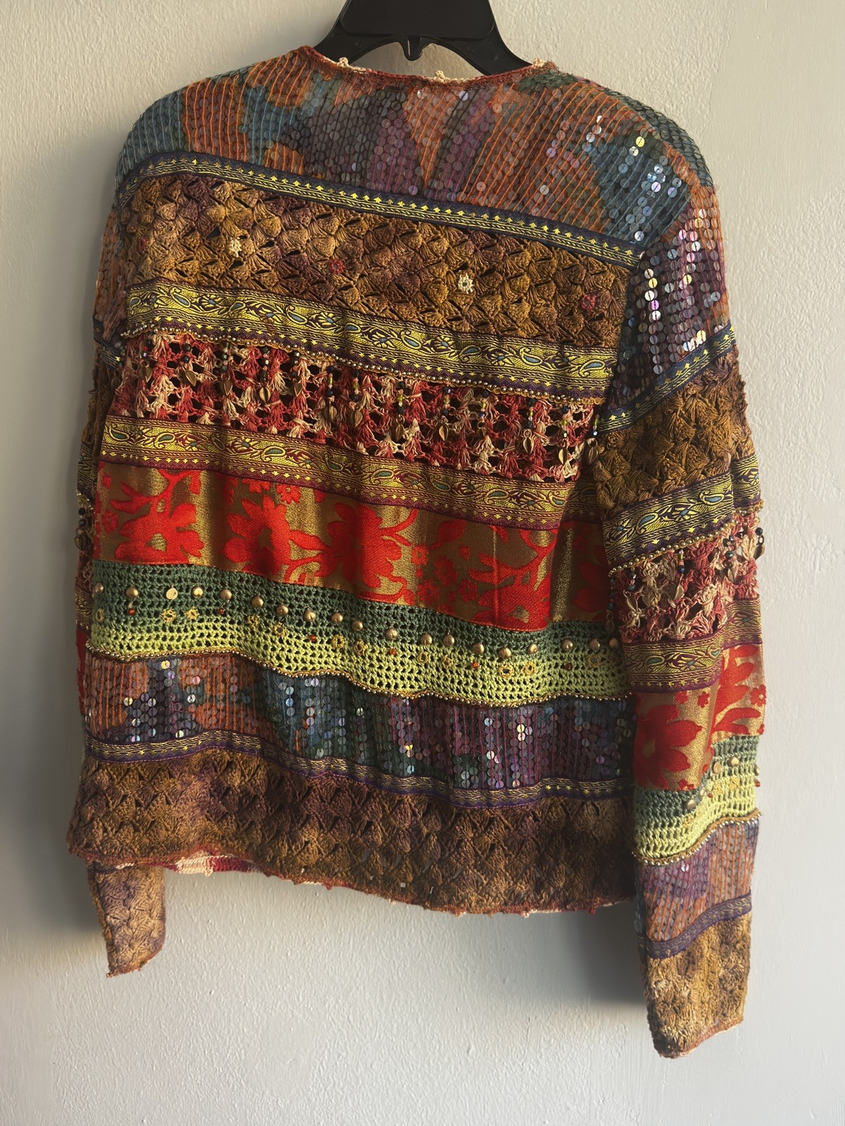 Vintage Multicolor Sequin Beaded Studded Blouse Jacket Size L 80s/ 90s