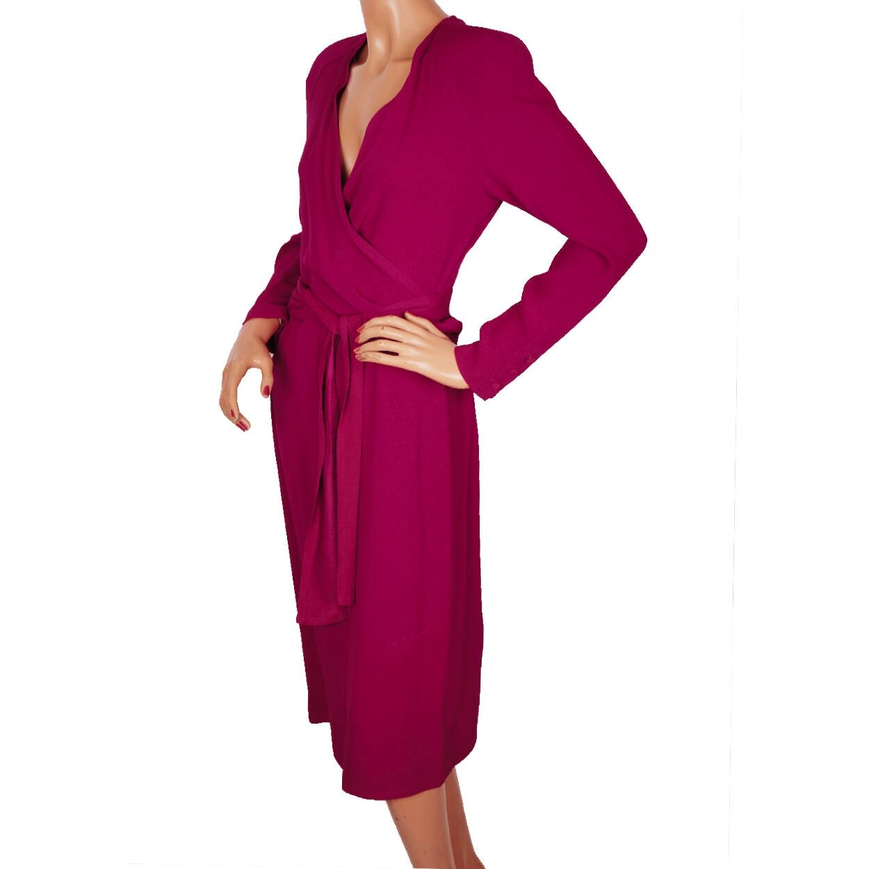 Vintage 1980s Sonia Rykiel Magenta Crepe Dress w Wraparound Top Size M