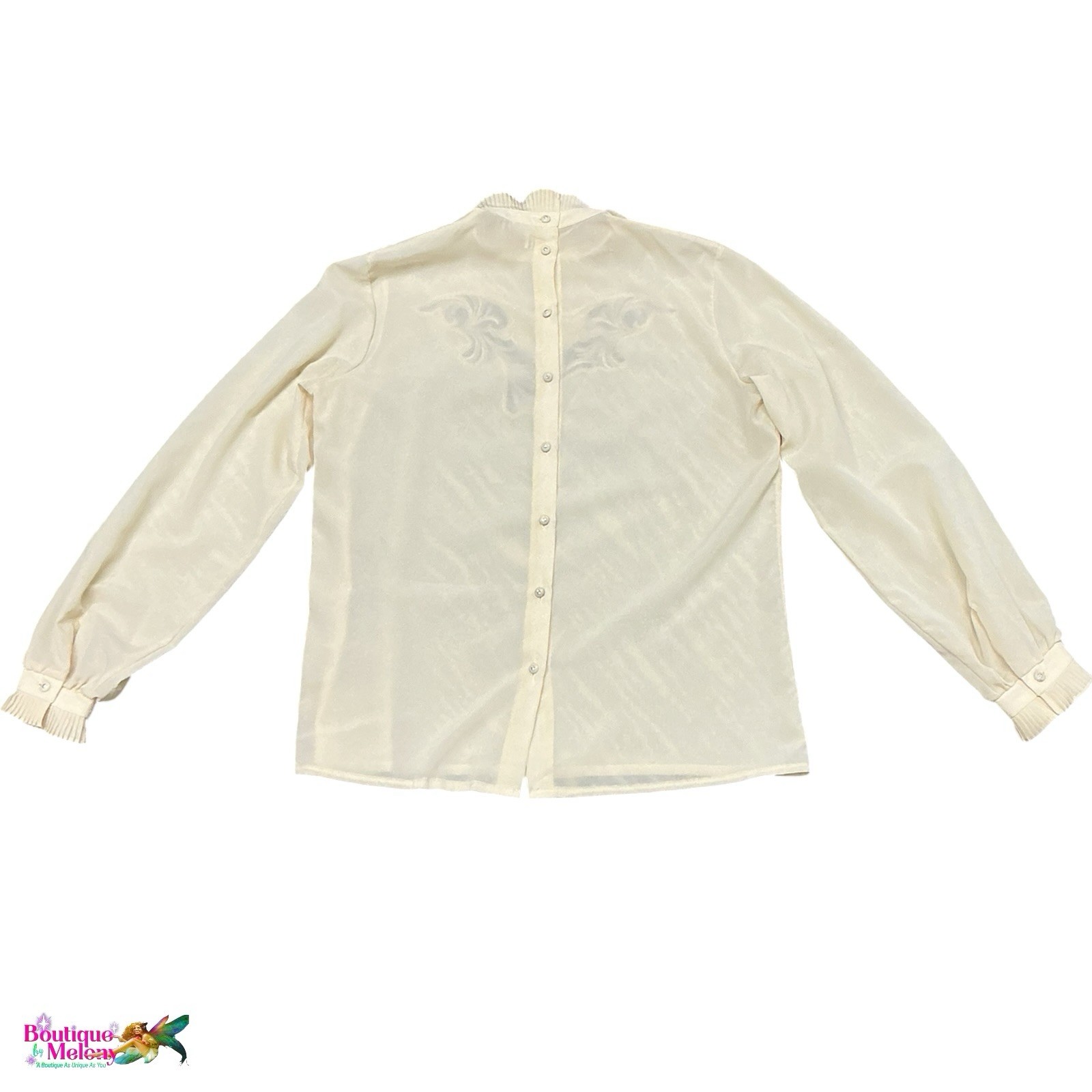 Vintage 80s Victorian Blouse Arida Ivory Lace High Neck Back Button Size 42