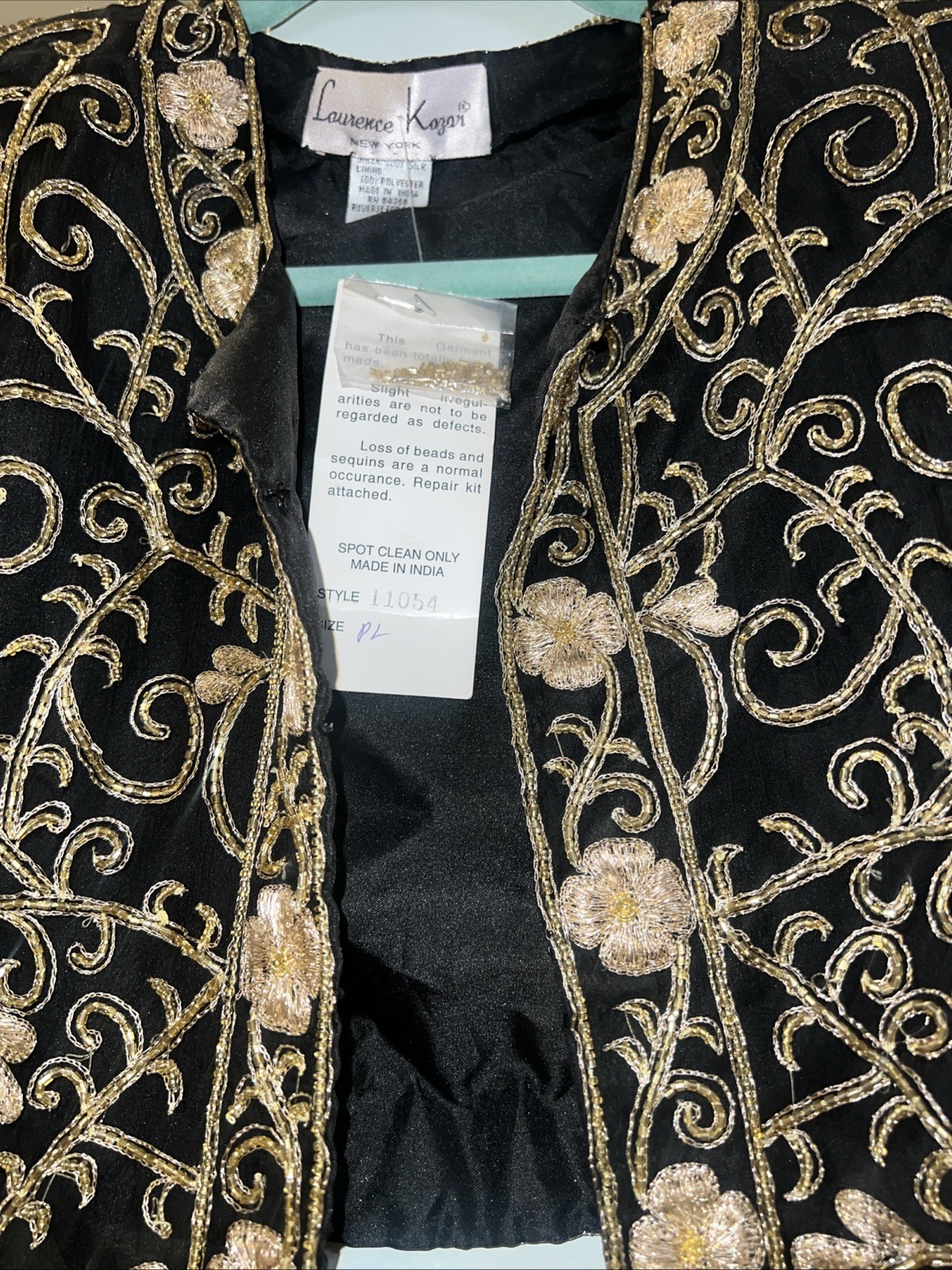 NWT 80s Laurence Kazar NY Vtg Glamour Gold Black Embroidered Jacket Silk Sz PL