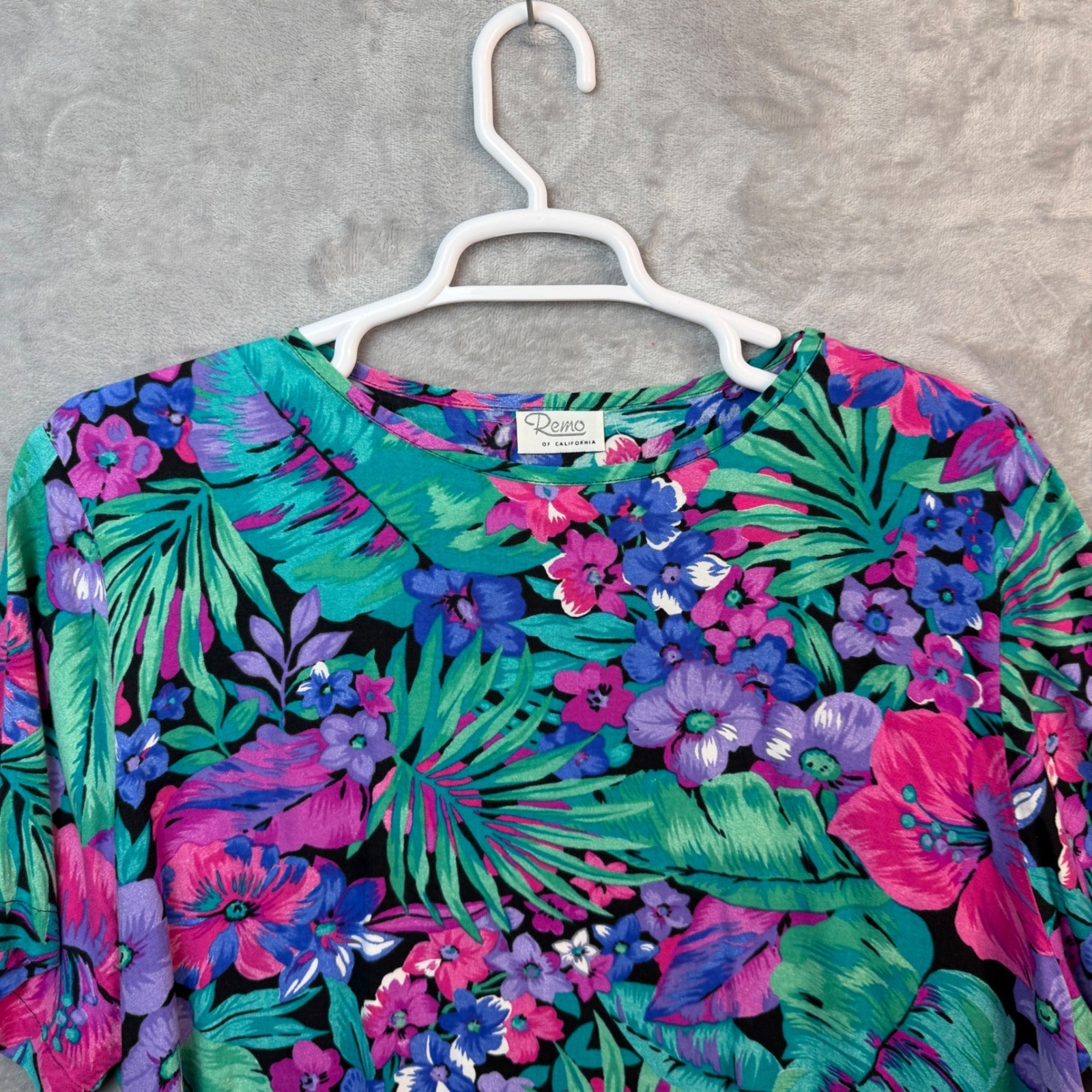 Remo of California Top Womens XL Multicolor Tropical Floral Short Sleeve Vintage