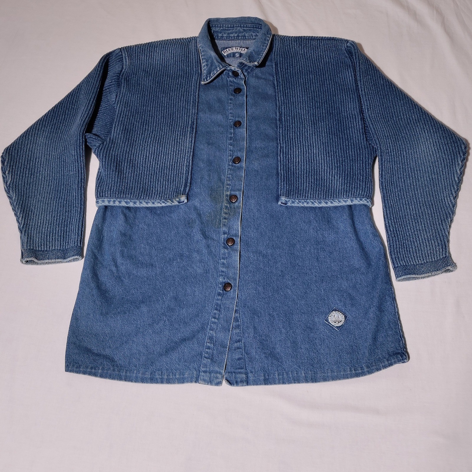 Blue Willis Denim Skirt Set Women Vintage 90s Shirt Sz S, Skirt Sz M, – stained