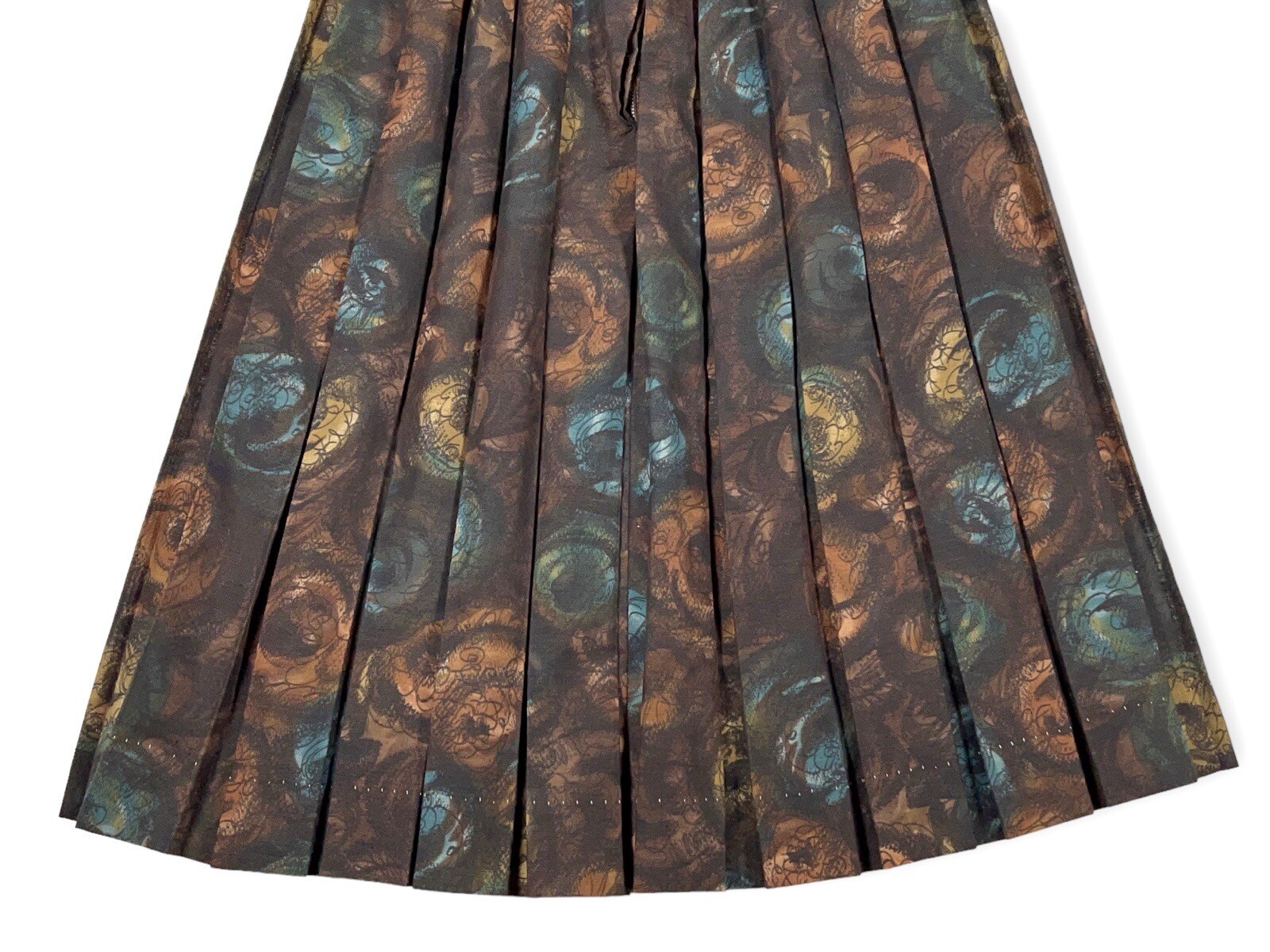 1950S BROWN BLUE FLORAL ABSTRACT NOVELTY DAY DRESS MS MAISEL S