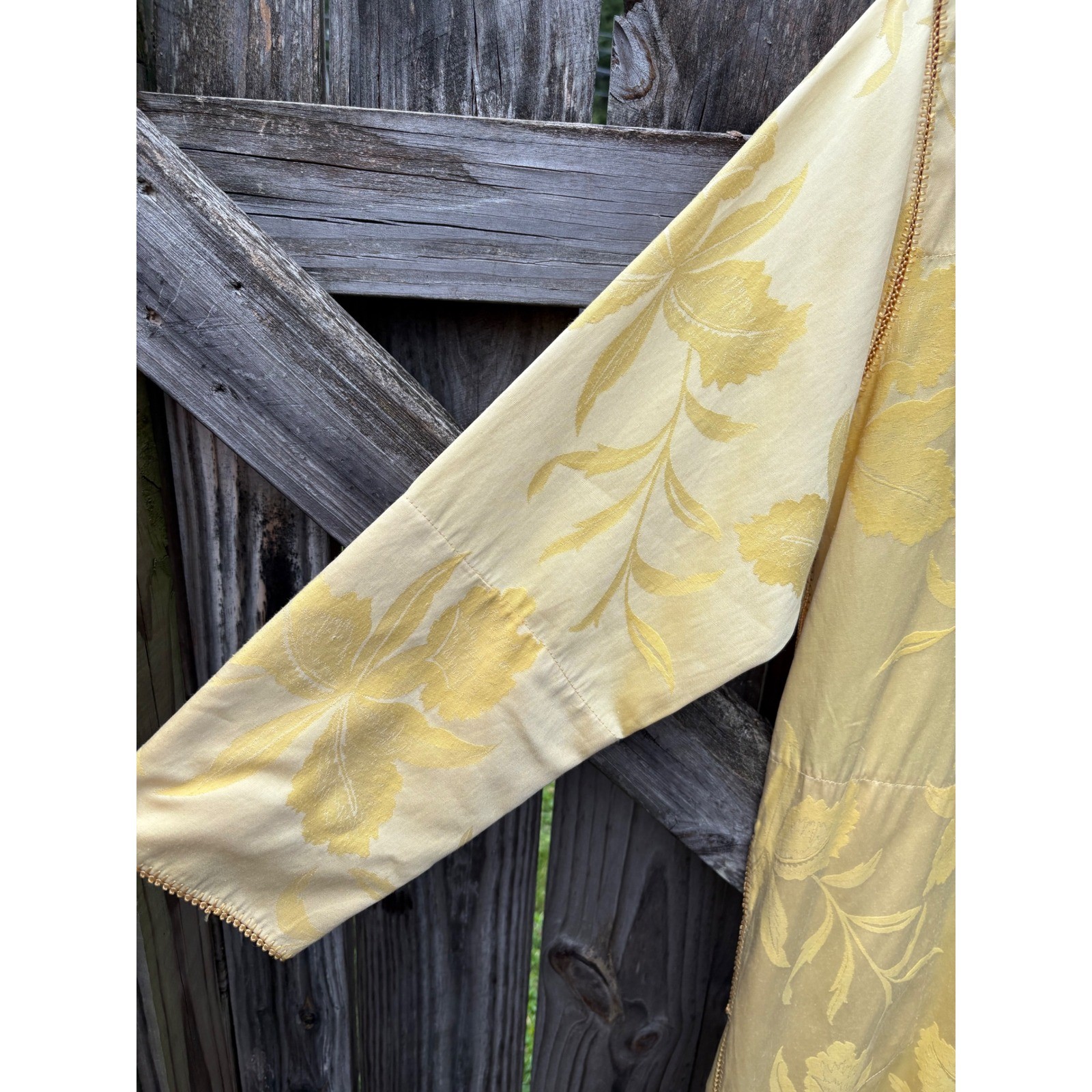 Vintage 100% Cotton Fernando Sanchez Kaftan Yellow Pink Floral Damask Robe Maxi