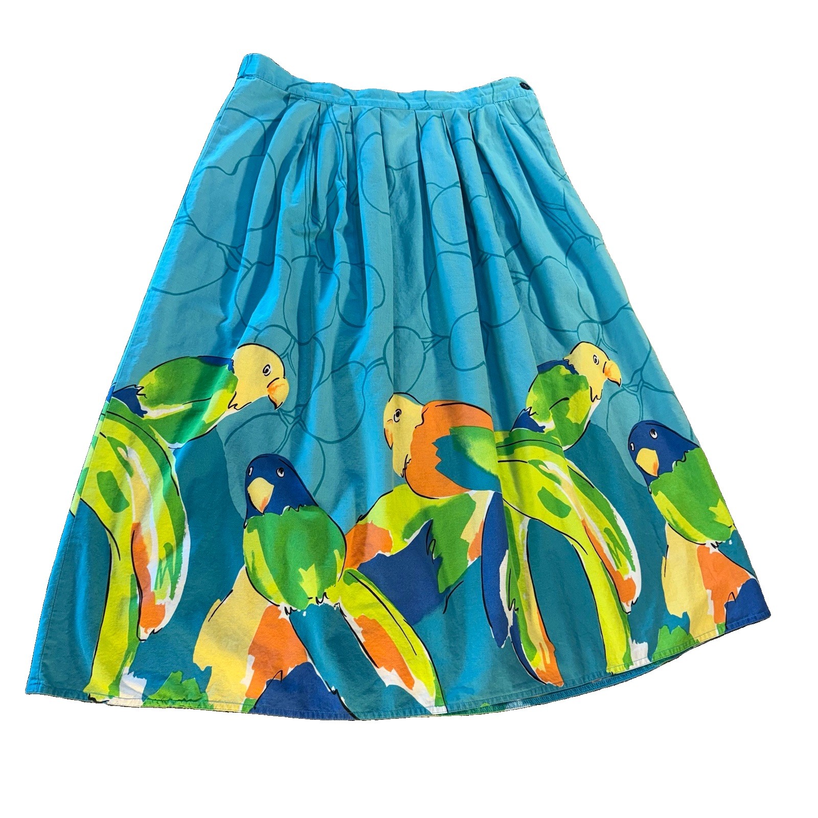 Malia Honolulu VTG 100% Cotton Skirt 14 A-Line Parrot Print Tropical Vacation