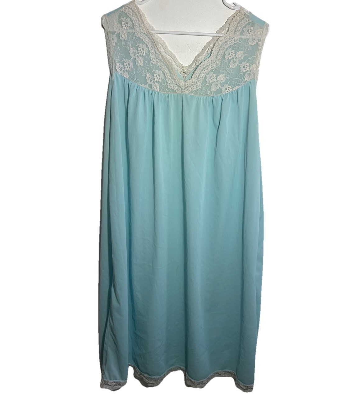 Vtg Baby Blue Lane Bryant Mid Length Peignoir Nightgown Robe Set Nylon 46/48
